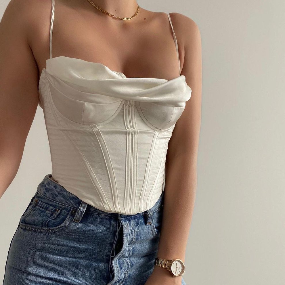 House Of Cb 'Bea' Ivory Satin Draped Corset